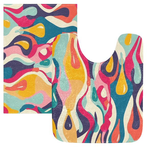 Ryvnso Abstract Drops Line Pattern Bathroom Shaggy Rugs Toilet Mat Soft Contour Rug