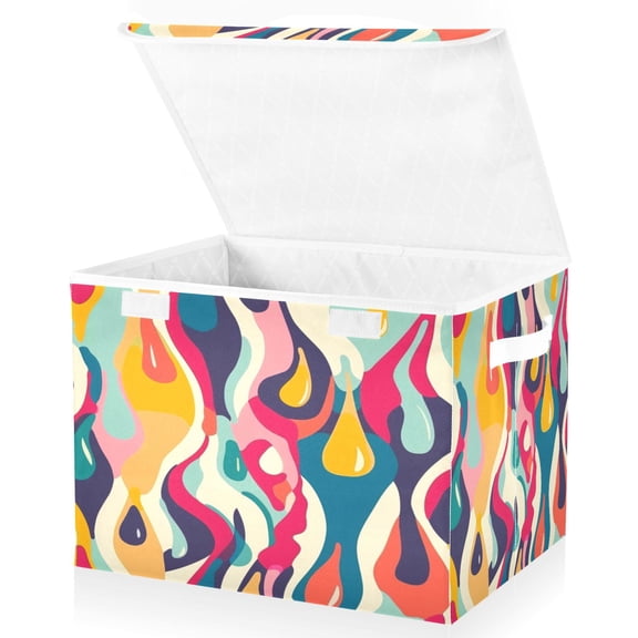 Ryvnso Abstract Drops Line Pattern Large Lidded Foldable Storage Baskets Cubes Boxes Lids Bin for Home