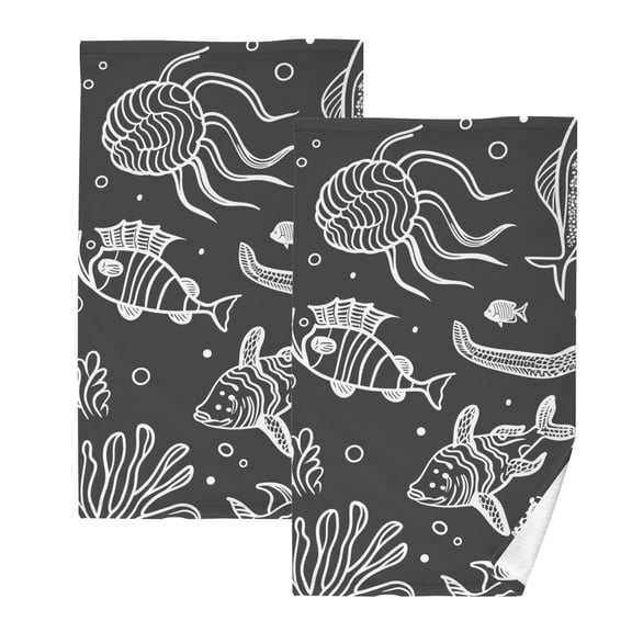 Ryvnso Abstract Fish Animals Cotton Hand Towels Sets Face Towel 2 PCs Bathroom Decorative