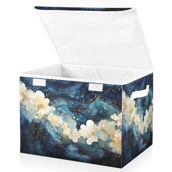 Ryvnso Abstract Flower on Marble Large Lidded Foldable Storage Baskets Cubes Boxes Lids Bin for Home