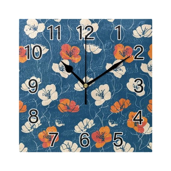 Ryvnso Abstract Flowers on Blue Wall Clock Square Silent Non-Ticking Battery Operated 7.78"