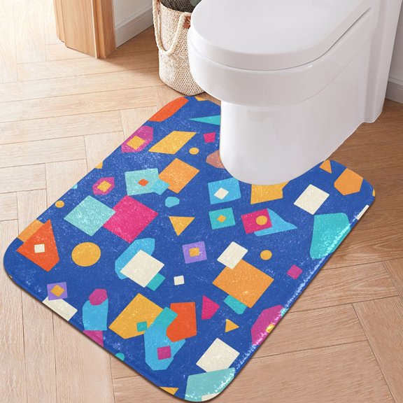 Ryvnso Abstract Geometric Shapes Bathroom Shaggy Rugs Toilet U Shape Mat Soft Contour Rug 20"x24"
