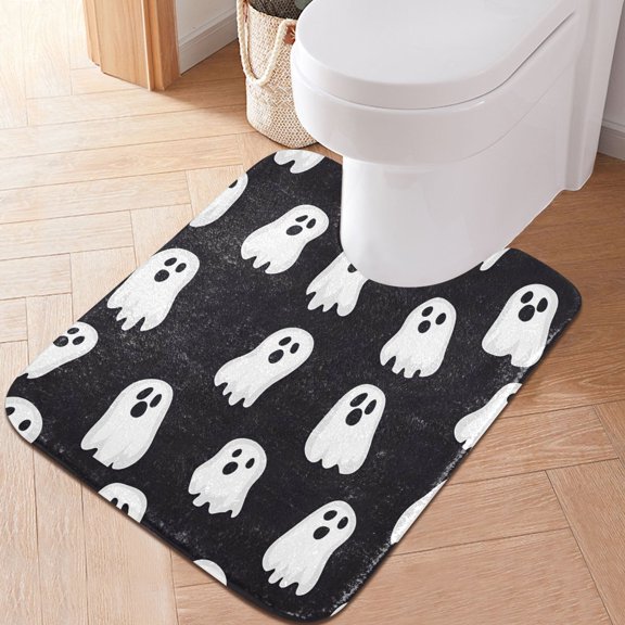 Ryvnso Abstract Ghost Bathroom Shaggy Rugs Toilet U Shape Mat Soft Contour Rug 20"x24"