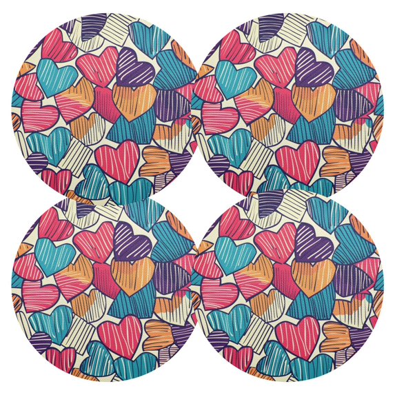 Ryvnso Abstract Heart Paint Round Plate Mats Dining Table Placemat Set of 4 for Holiday Decoration