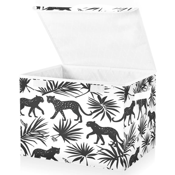 Ryvnso Abstract Leopards Leaves Large Lidded Foldable Storage Baskets Cubes Boxes Lids Bin for Home