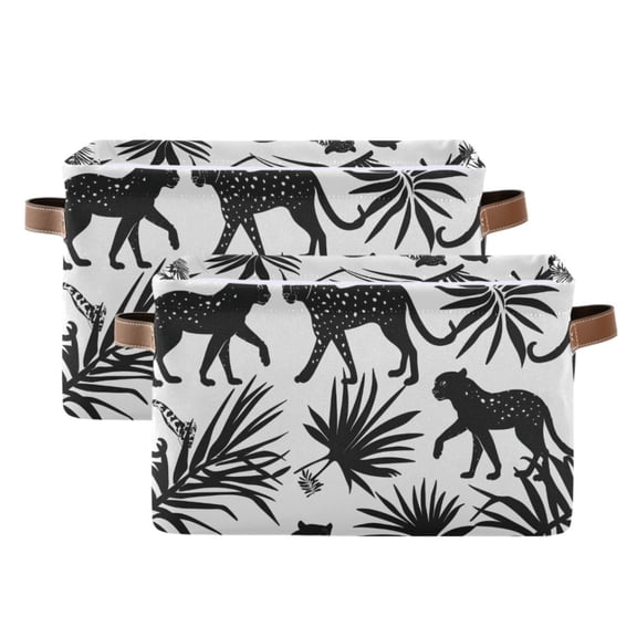 Ryvnso Abstract Leopards Leaves Storage Basket Large Bin Foldable Boxes Toys Organizer 14.2x10.2x8.3in 2 PCs