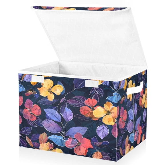 Ryvnso Abstract Lily Flower Large Lidded Foldable Storage Baskets Cubes Boxes Lids Bin for Home