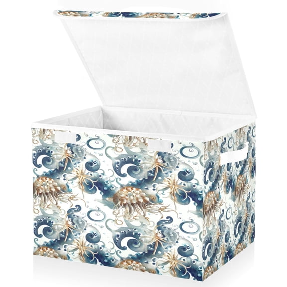 Ryvnso Abstract Octopus Starfish Large Lidded Foldable Storage Baskets Cubes Boxes Lids Bin for Home