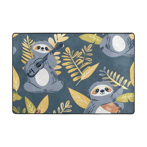 Ryvnso Abstract Sloth Playing Guitar Area Floor Mats Large Nursery Rugs Non-Slip Carpets Doormat 36" x 24"