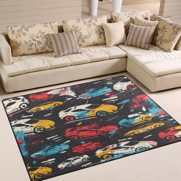 Ryvnso Abstract Sport Cars Area Floor Rugs Soft Non-Slip Large Mats Nursery Carpets 63" x 48"