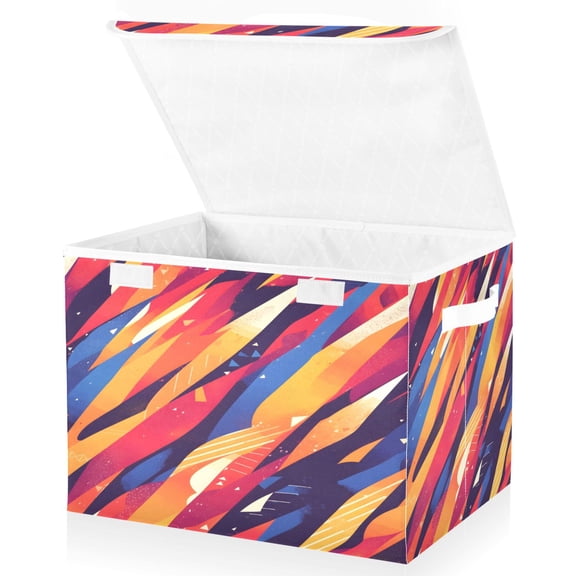 Ryvnso Abstract Stripes Pattern Large Lidded Foldable Storage Baskets Cubes Boxes Lids Bin for Home