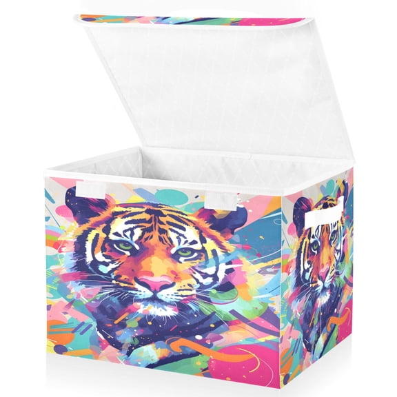Ryvnso Abstract Tiger Large Lidded Foldable Storage Baskets Cubes Boxes Lids Bin for Home