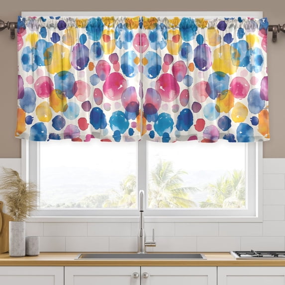 Ryvnso Abstract Watercolor Spots Curtains Sets Short Curtain Rod Pocket Half Window Cafe Farmhouse Tier 2 Panels 57"W x 36"L