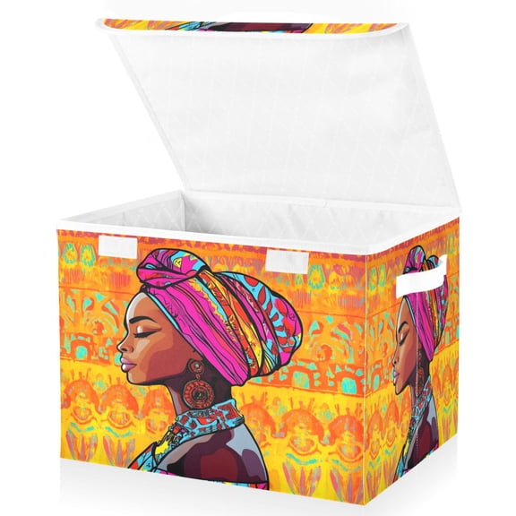 Ryvnso Africa Gril Large Lidded Foldable Storage Baskets Cubes Boxes Lids Bin for Home