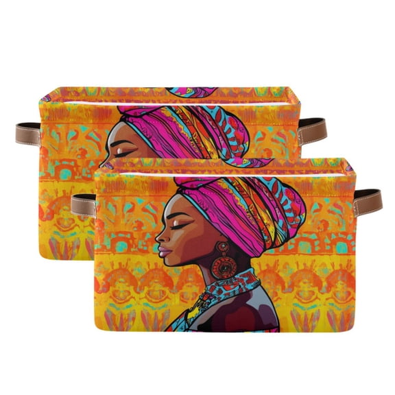 Ryvnso Africa Gril Storage Basket Large Bin Foldable Boxes Toys Organizer 14.2x10.2x8.3in 2 PCs