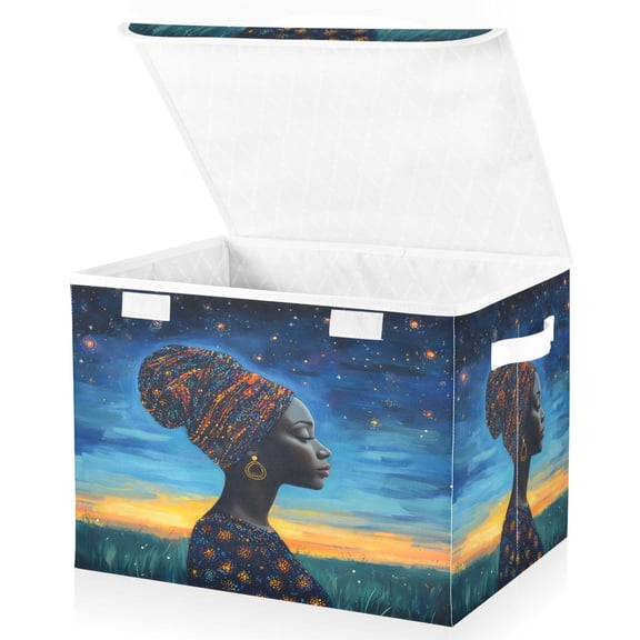 Ryvnso Africa Gril-a1 Large Lidded Foldable Storage Baskets Cubes Boxes Lids Bin for Home