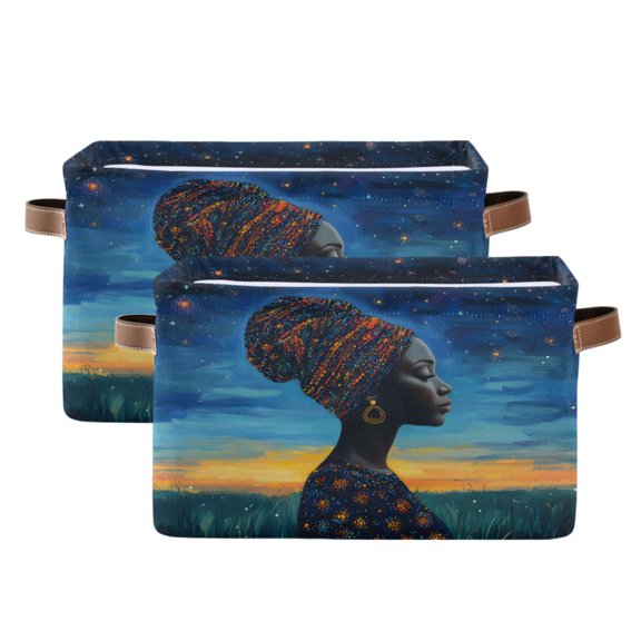 Ryvnso Africa Gril-a1 Storage Basket Large Bin Foldable Boxes Toys Organizer 14.2x10.2x8.3in 2 PCs