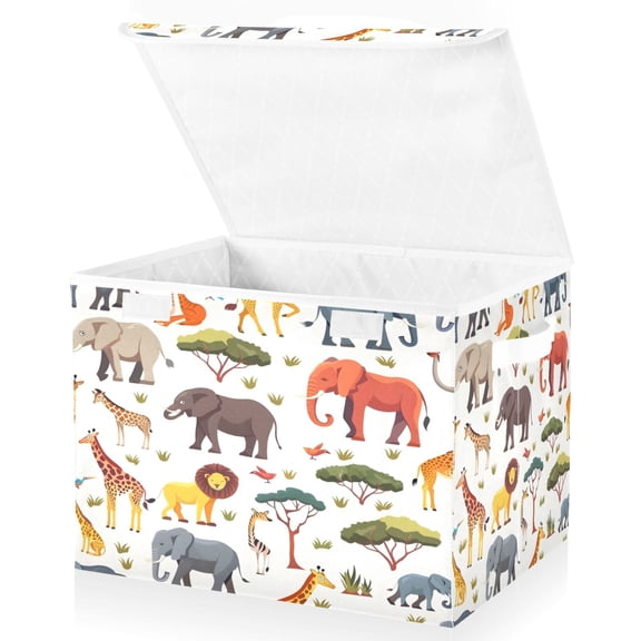 Ryvnso African Elephant Giraffe Large Lidded Foldable Storage Baskets Cubes Boxes Lids Bin for Home