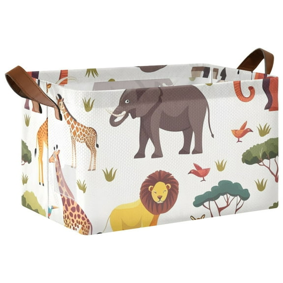 Ryvnso African Elephant Giraffe Storage Bins Large Basket Foldable Cube Toys Organizer with Handles 1 PC