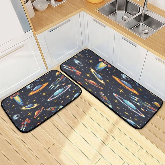 Ryvnso Aliens and Space Kitchen Rugs Set Non Slip Runner Mats for Dining Room