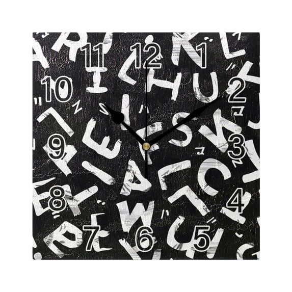 Ryvnso Alphabet Pattern Wall Clock Square Silent Non-Ticking Battery Operated 7.78"
