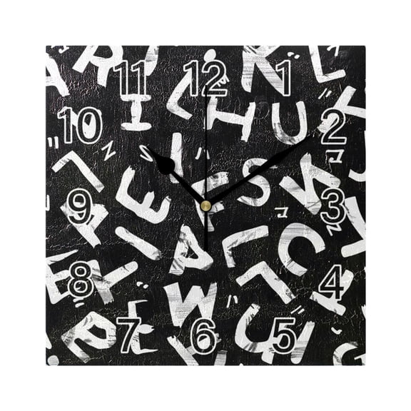 Ryvnso Alphabet Pattern Wall Clock Square Silent Non-Ticking Battery Operated 7.78"