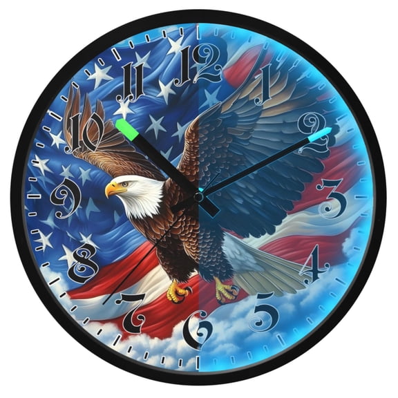 Ryvnso American Flag Eagle 12 Inch Night Light Wall Clock Luminous Silent Battery Operate Clocks