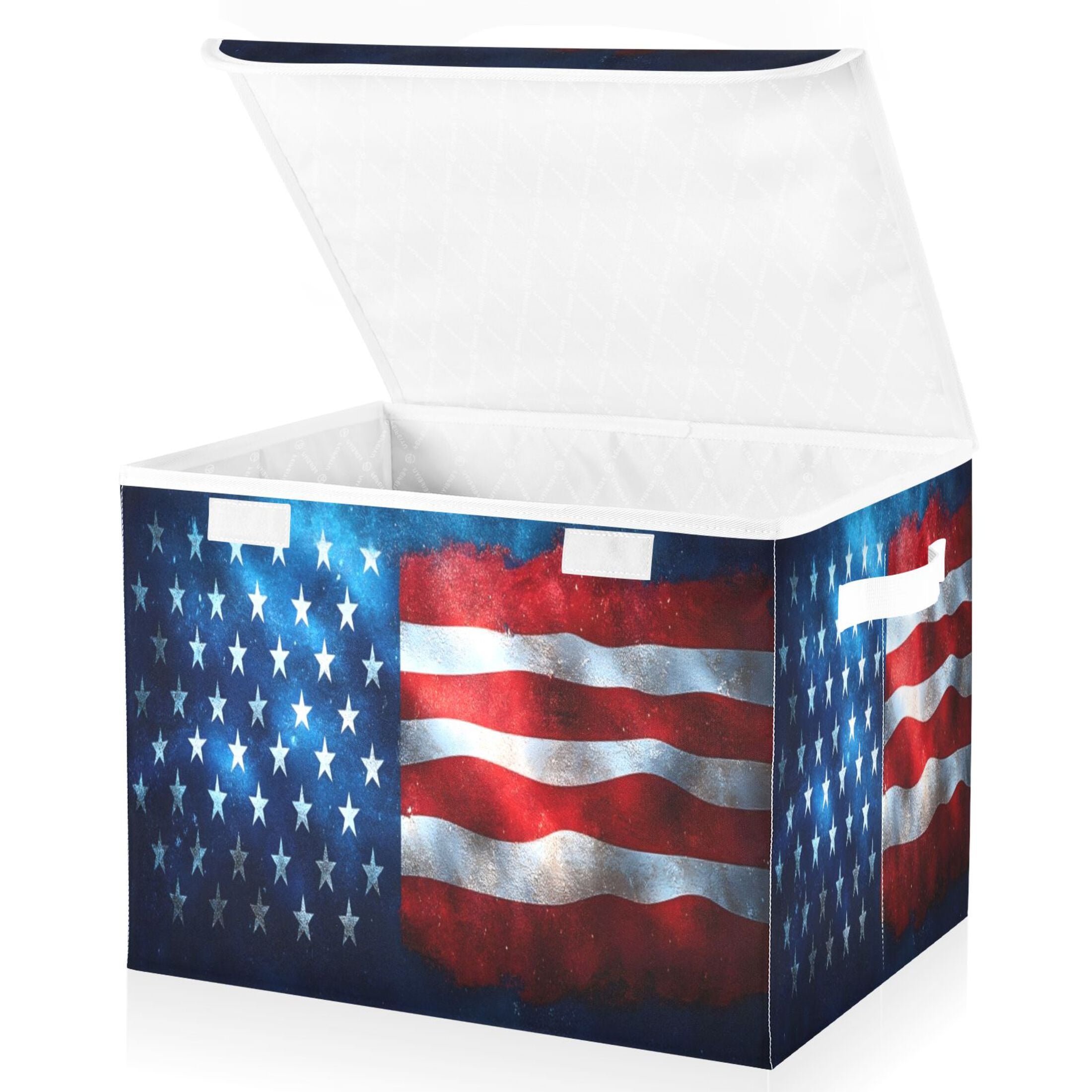 Ryvnso American Flag Large Lidded Foldable Storage Baskets Cubes Boxes Lids Bin for Home