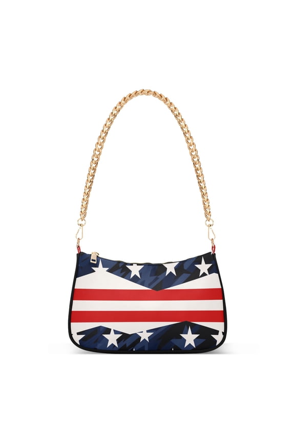 American Flag Star Womens Chain Shoulder Bag Tote Handbags Clutch Hobo Purse with Zipper for Travel
