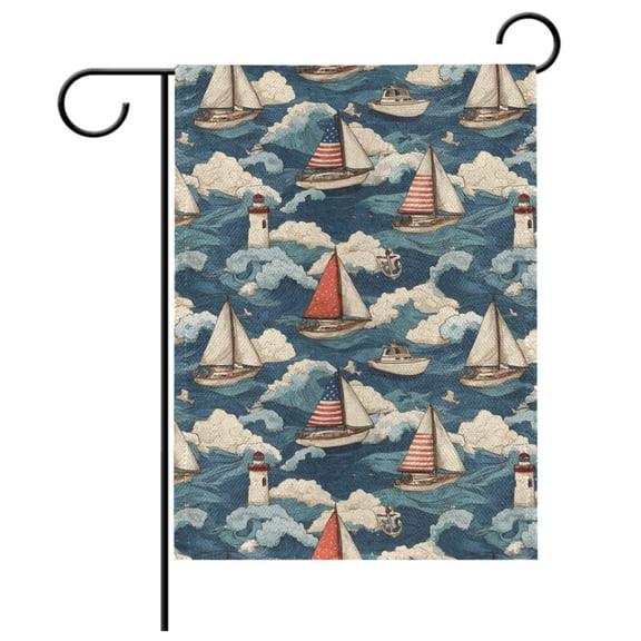 Ryvnso Anchor Sailboats Wave Pattern Garden Flag 12x18 Inch Double Sided Seasonal Yard Decoration