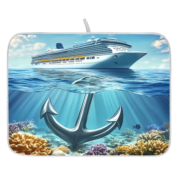 Ryvnso Anchor Sea View Dish Drying Mat for Kitchen Countertop 16x18 Small Dish Pad Drainer Rack Dish Sink Mats