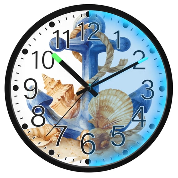 Ryvnso Anchors Conch Shell 12 Inch Night Light Wall Clock Silent Battery Operated Luminous Clocks