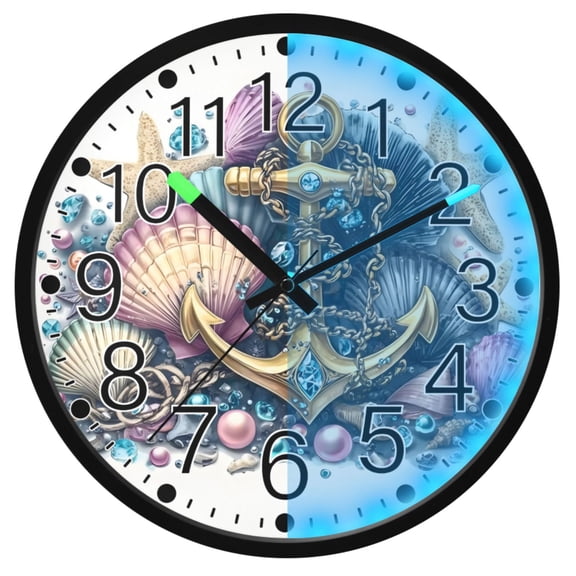 Ryvnso Anchors Seashells Starfish 12 Inch Night Light Wall Clock Silent Battery Operated Luminous Clocks
