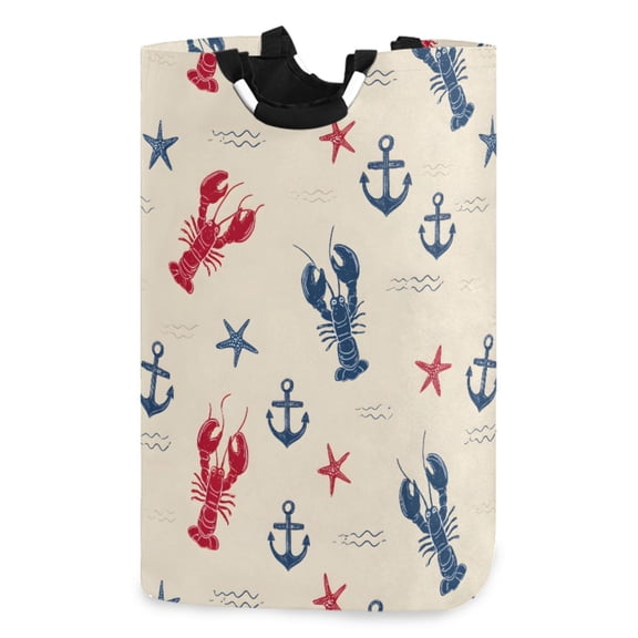 Ryvnso Anchors Starfish Lobsters Pattern Large Storage Basket with Handles Collapsible Organizer Bin Laundry Hamper