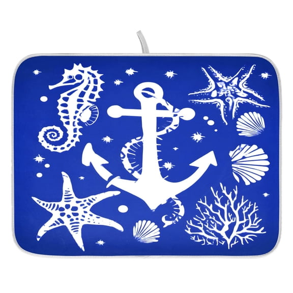 Ryvnso Anchors Starfish Seashells Dish Drying Mat for Kitchen Countertop 16x18 Small Dish Pad Drainer Rack Dish Sink Mats