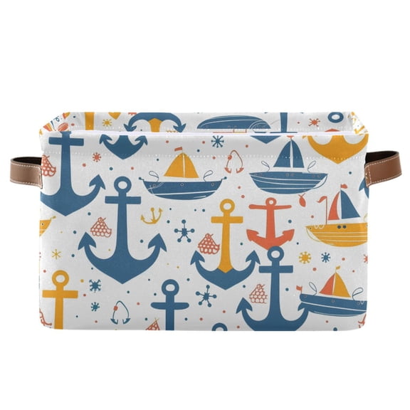 Ryvnso Anchors and Boats Storage Basket Large Bin Foldable Boxes Toys Organizer 14.2x10.2x8.3in 1 PC