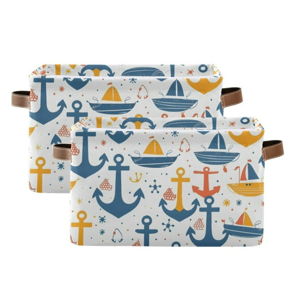 Ryvnso Anchors and Boats Storage Basket Large Bin Foldable Boxes Toys Organizer 14.2x10.2x8.3in 2 PCs