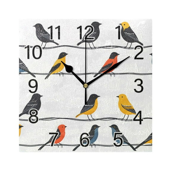 Ryvnso Animal Birds Wall Clock Square Silent Non-Ticking Battery Operated 7.78"