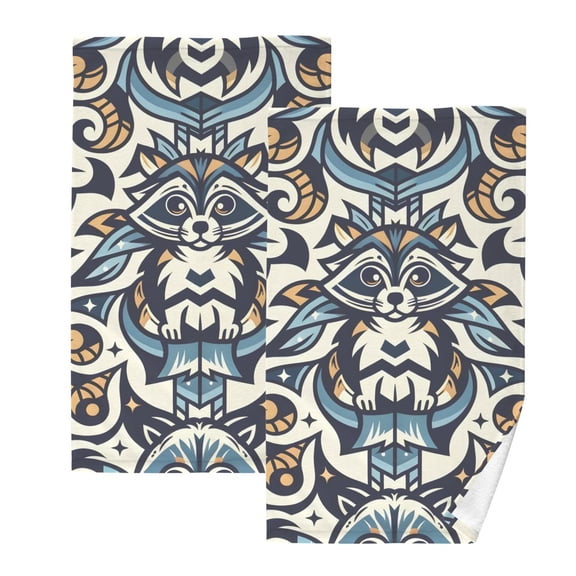 Ryvnso Animal Raccoon Icon Cotton Hand Towels Sets Face Towel 2 PCs Bathroom Decorative