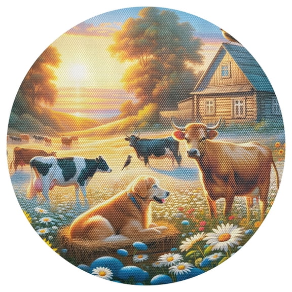 Ryvnso Animals on Wild Field with Sunset Round Plate Mats Dining Table Placemat 1 Piece for Holiday Decoration