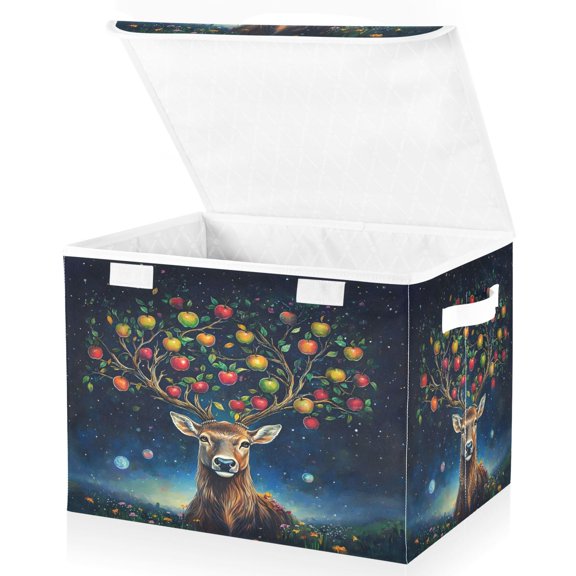 Ryvnso Apples Deer Tree Storage Bins Lidded Foldable Organizer Containers Baskets Cube