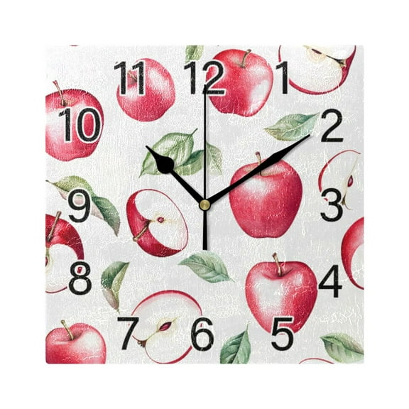 Ryvnso Apples Pattern Wall Clock Square Silent Non-Ticking Battery Operated 7.78"