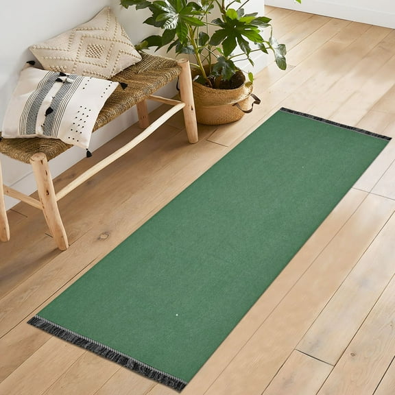 Ryvnso Army Green Bedroom Runner Rug 2'x6' Hallway Area Carpet Non Slip Entryway Mat with Tassels