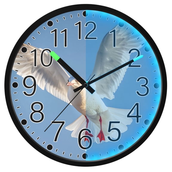 Ryvnso Art Bird Pigeon Flying 12 Inch Night Light Wall Clock Silent Battery Operated Luminous Clocks