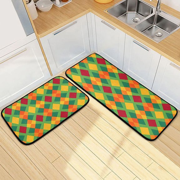 Ryvnso Art Checkered Grid Kitchen Rugs Set Non Slip Runner Mats for Dining Room