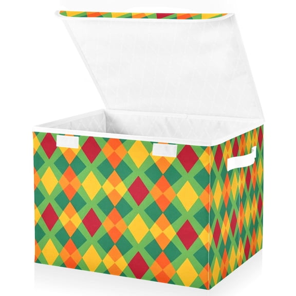 Ryvnso Art Checkered Grid Large Lidded Foldable Storage Baskets Cubes Boxes Lids Bin for Home