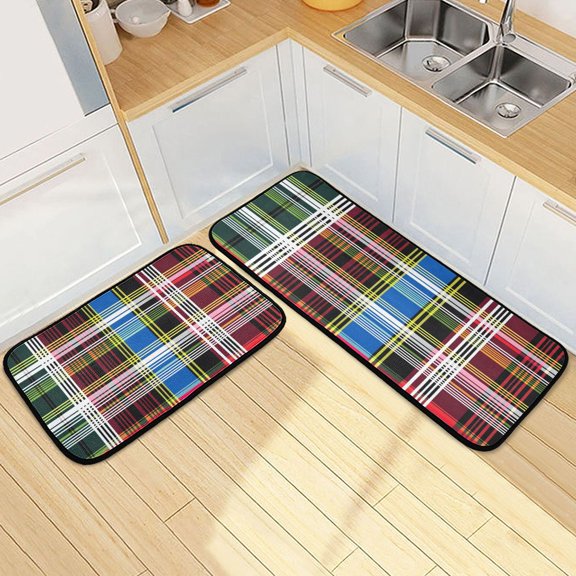 Ryvnso Art Checkered Pattern Kitchen Rugs Set Non Slip Runner Mats for Dining Room
