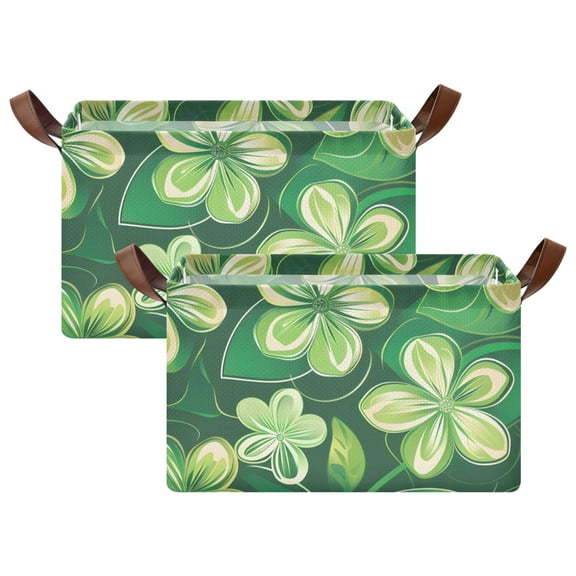 Ryvnso Art Green Flower Storage Bins Large Basket Foldable Cube Toys Organizer with Handles 2 PCs