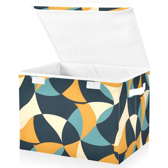 Ryvnso Art Lines Large Lidded Foldable Storage Baskets Cubes Boxes Lids Bin for Home