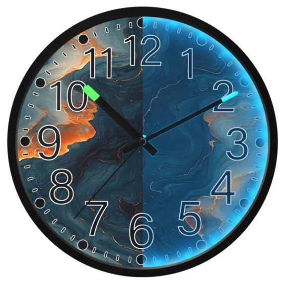 Ryvnso Art Marble 12 Inch Night Light Wall Clock Silent Battery Operated Luminous Clocks